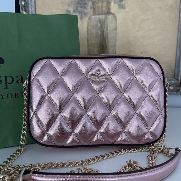 NWT Kate Spade Boxed Quilted Metalic Leather Crossbody Card Case Set In Pink - Picture 10 of 10